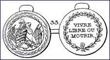 Michel Hennin's line drawing of a 1789 Live Free of Die medal commemorating the Fall of the Bastille